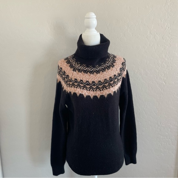 SALE - NWT Ann Taylor Black Nordic Fair Isle Turtleneck Sweater, Size “XS” - Picture 2 of 8